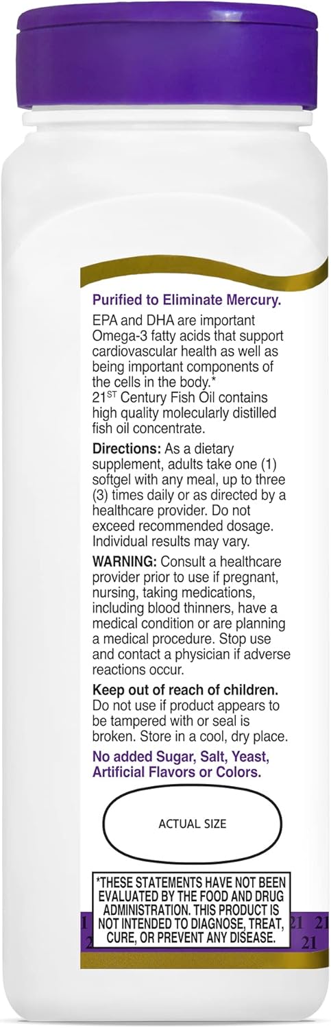 High Potency 21st Century Omega-3 Fish Oil Softgels - 1200mg, 90 Count - Maximum Strength Omega-3 Supplement
