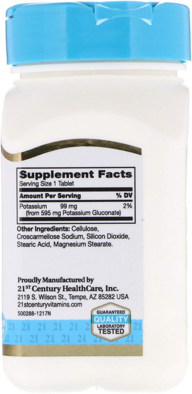 High Potency 21st Century Potassium 99mg Tablets - 2 Pack of 100+10 Count - Essential Mineral Supplement for Health and Wellness