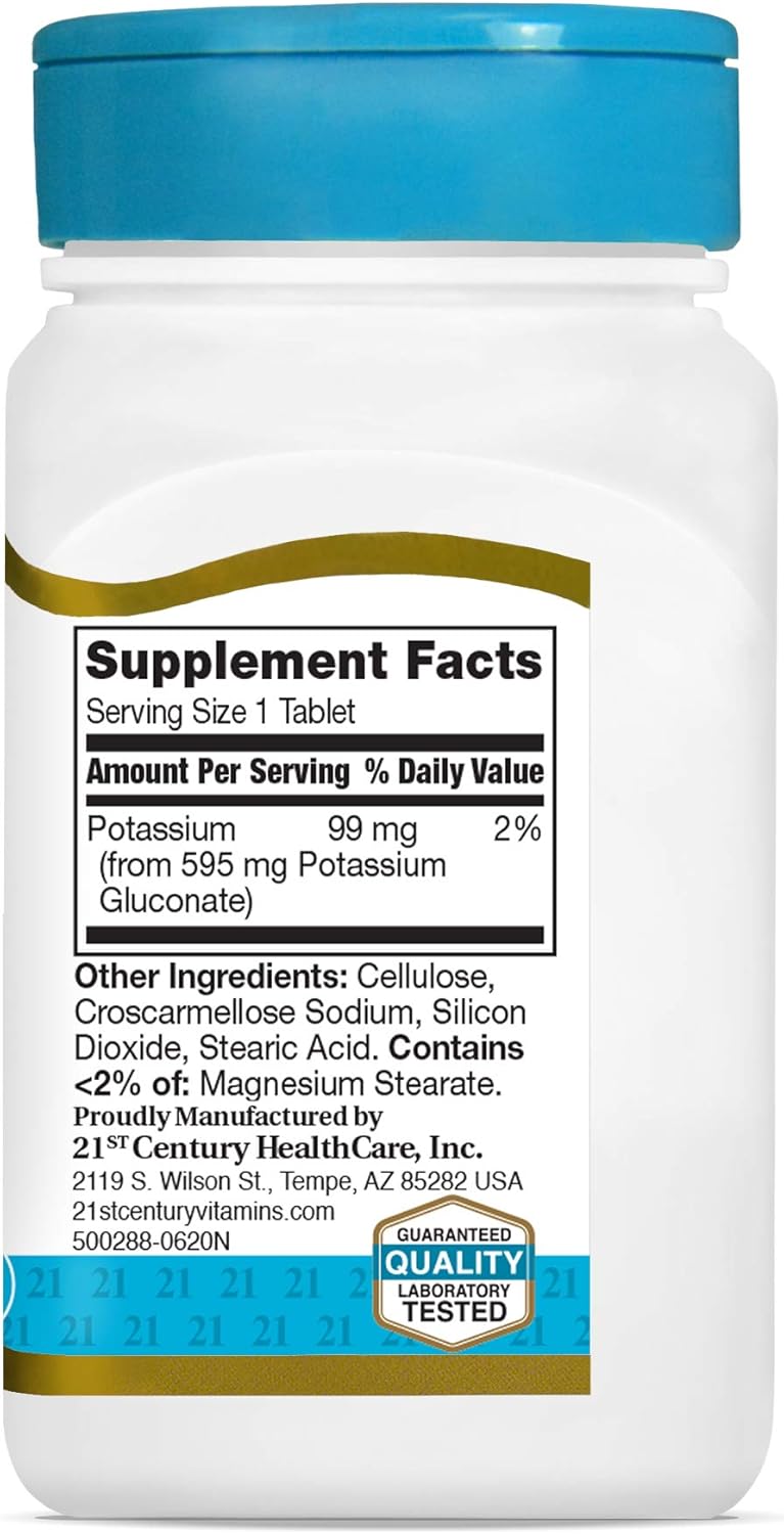 High-Potency 21st Century Potassium Tablets - 110 Count, 595 mg