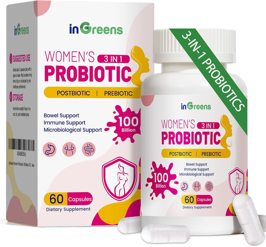 High Potency 3-in-1 Vaginal Probiotics for Women - 100 Billion CFU, 15 Strains - Organic Digestive, Vaginal, Urinary & Immune Health - 60 Capsules