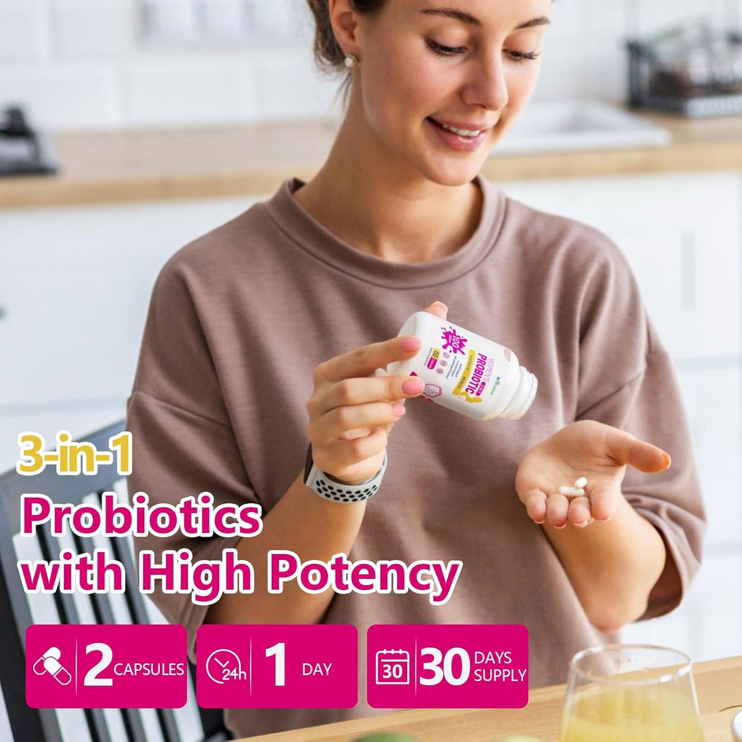 High Potency 3-in-1 Vaginal Probiotics for Women - 100 Billion CFU, 15 Strains - Organic Digestive, Vaginal, Urinary & Immune Health - 60 Capsules