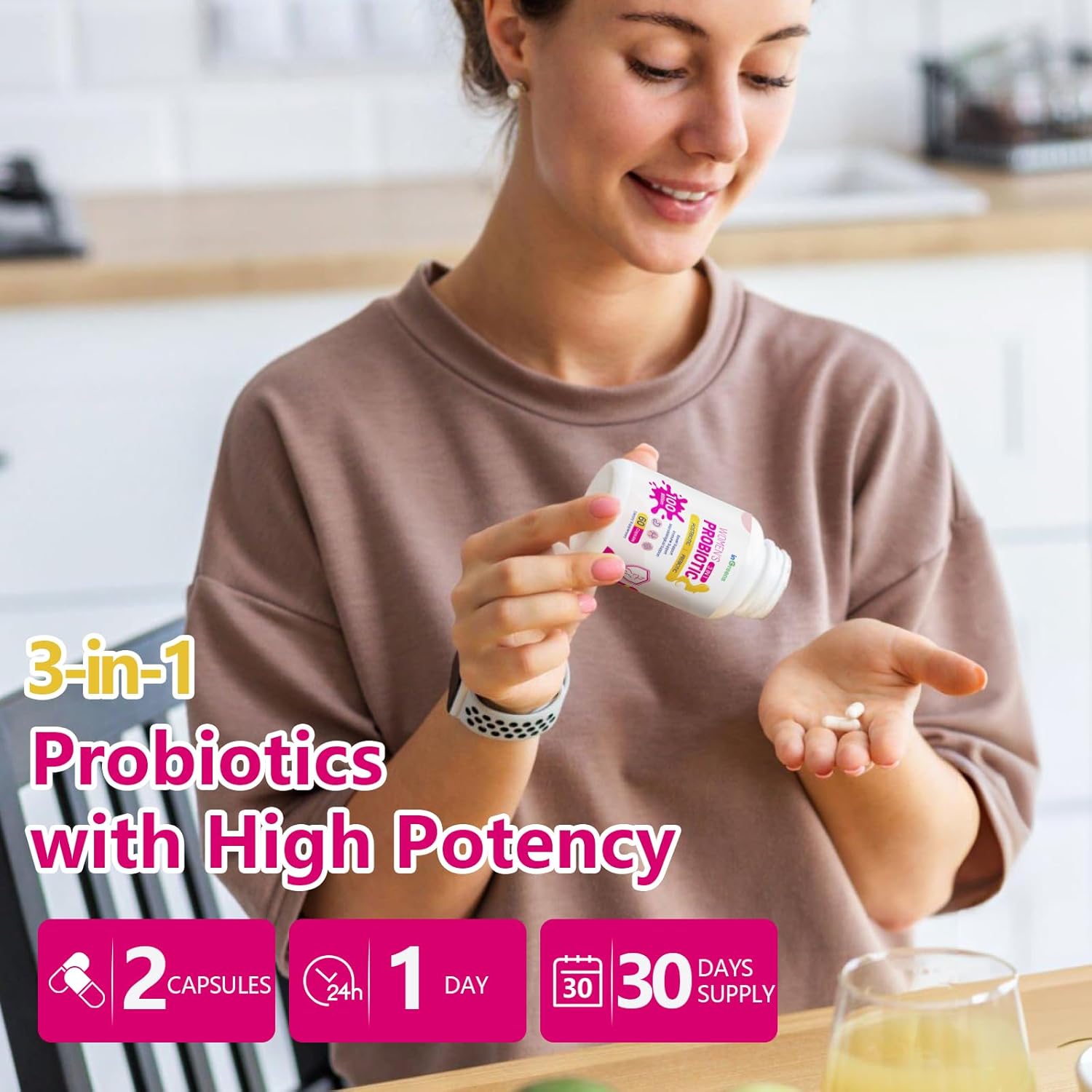 High Potency 3-in-1 Vaginal Probiotics for Women - 100 Billion CFU, 15 Strains - Organic Digestive, Vaginal, Urinary & Immune Health - 60 Capsules