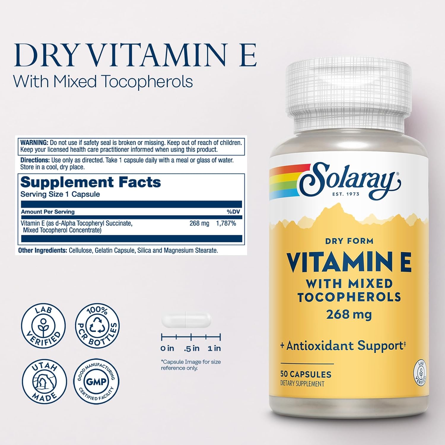 High Potency 400 IU Vitamin E Supplement with Mixed Tocopherols - Antioxidant for PMS & Menopause - 60-Day Guarantee - Lab Verified - 50 Servings