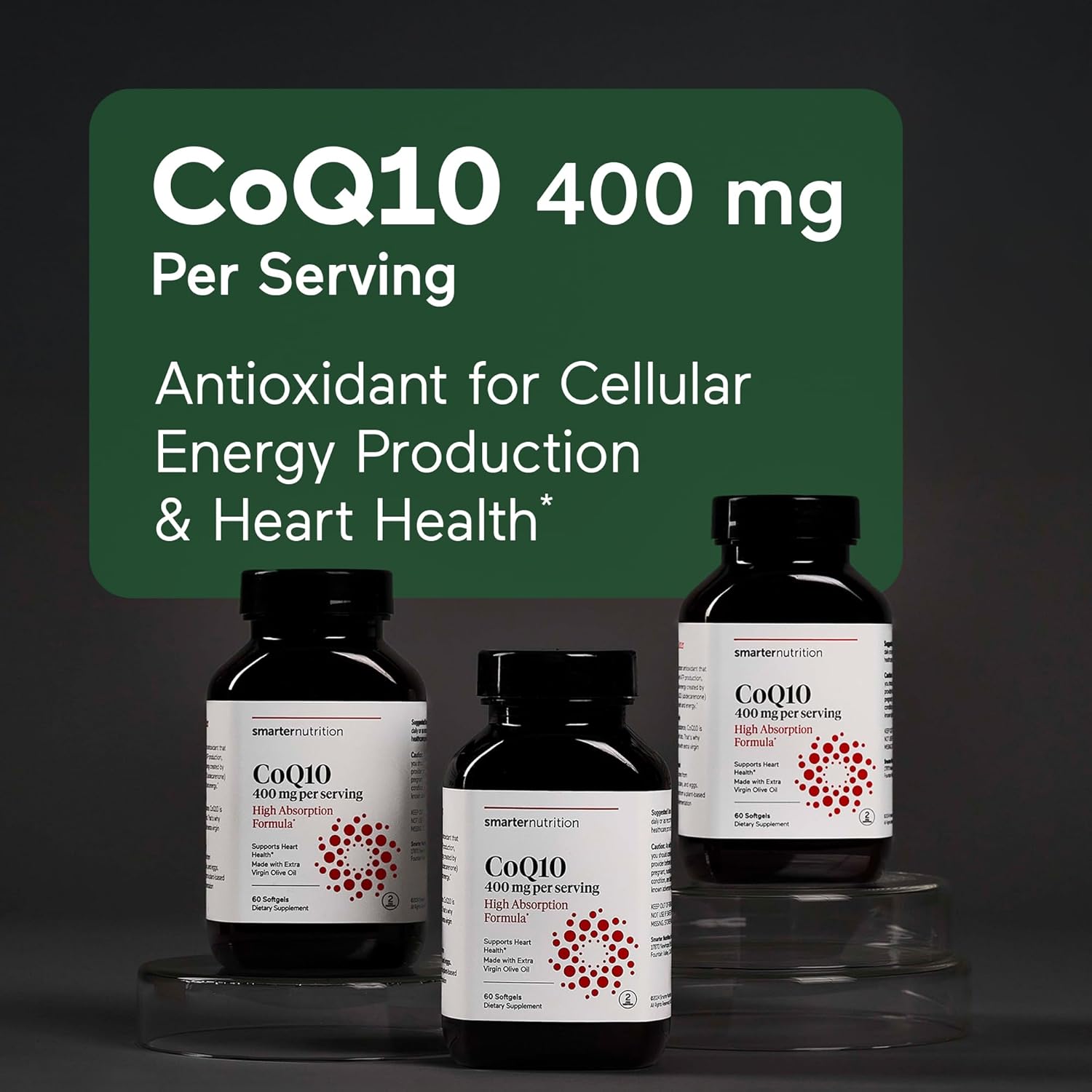 High Potency 400mg CoQ10 Supplement with Enhanced Absorption for Heart Health and Energy Production - 180 Count (90-Day Supply) - Non-GMO and Gluten Free