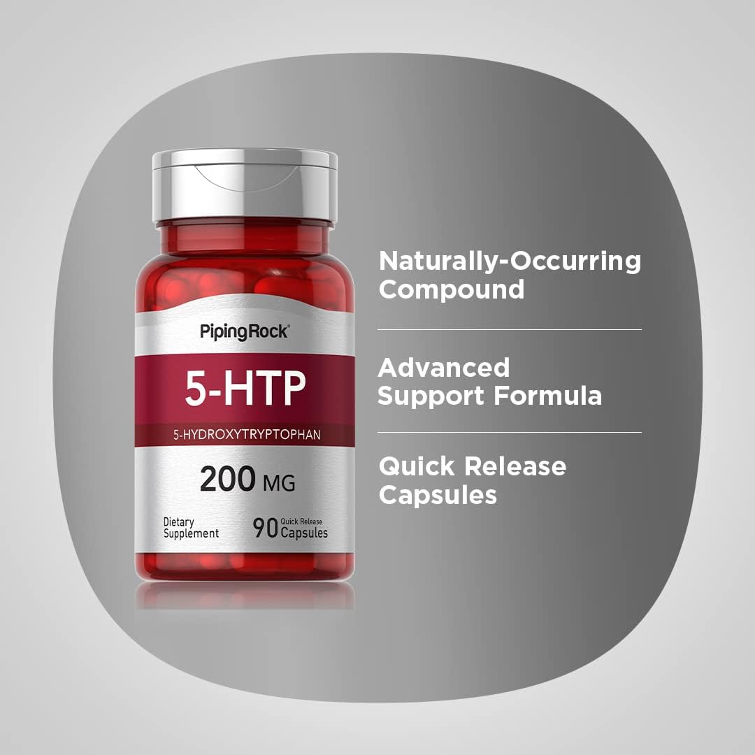 High Potency 5-HTP Supplement | 200mg | 90 Capsules | Natural Griffonia Simplicifolia Extract | Non-GMO, Gluten Free