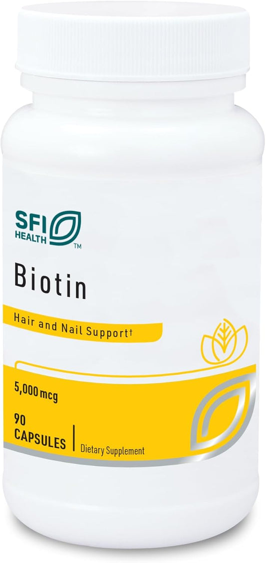 High Potency 5000mcg Biotin Supplement for Skin & Hair - Corn-Free, Small Capsules - Hypoallergenic Biotin Pills - 90 Count