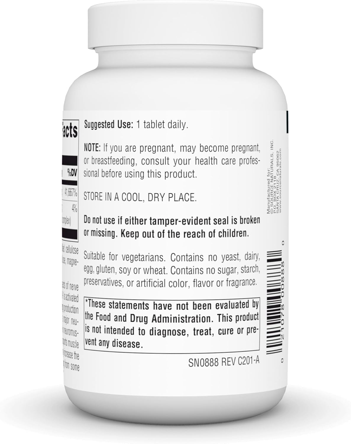 High Potency 500mg Source Naturals Thiamin Vitamin B-1, 100% Pure - 100 Tablets - BoostGo Australia