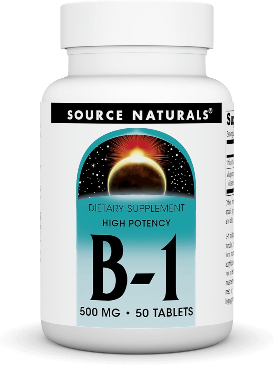 High Potency 500mg Source Naturals Vitamin B-1 Thiamin Tablets - 100% Pure, 50 Count