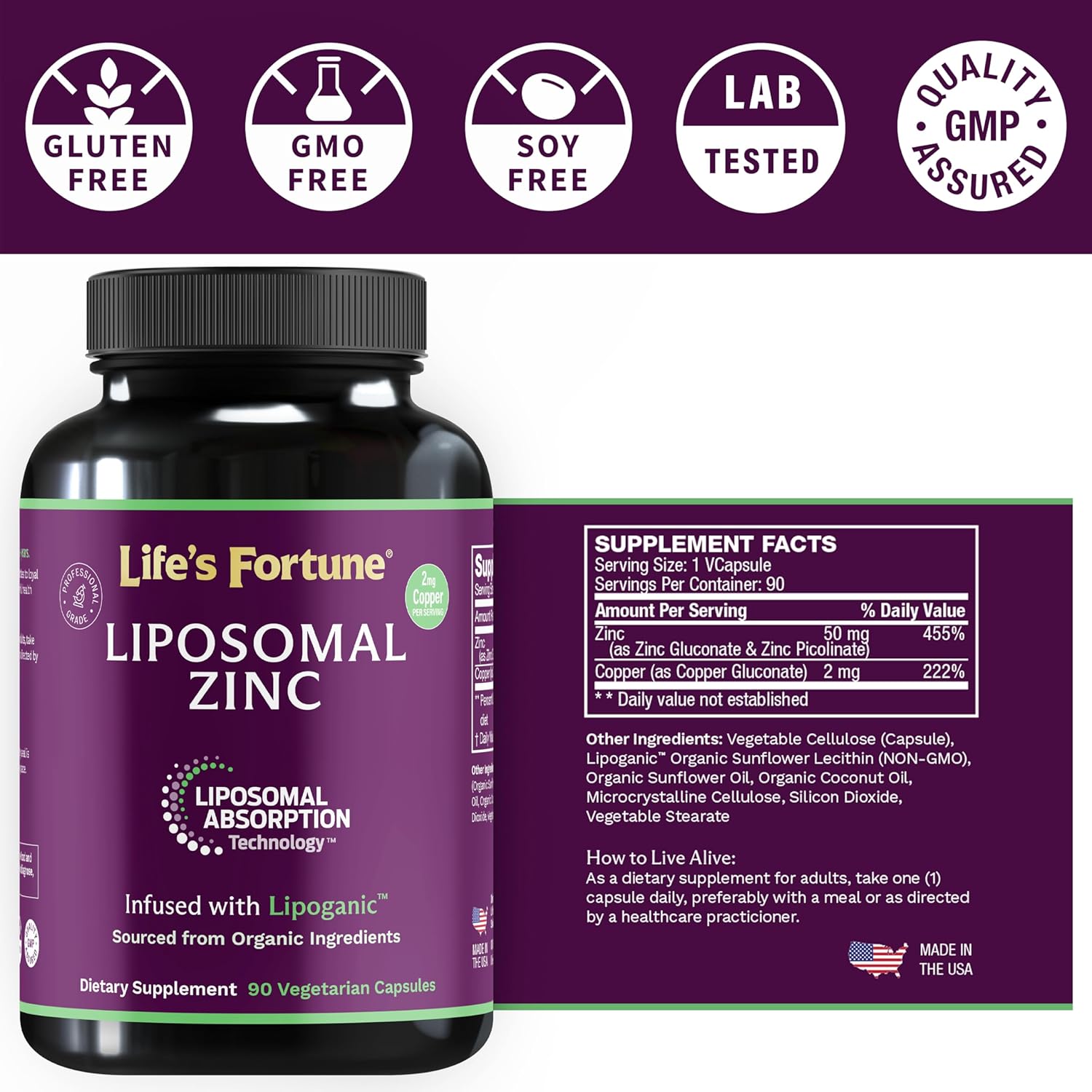 High Potency 50mg Zinc Supplement with Copper for Immune Support, Metabolism, and Skin Health - Pure Zinc Citrate Vitamins for Adults - Herbal Antioxidant - 90 Capsules