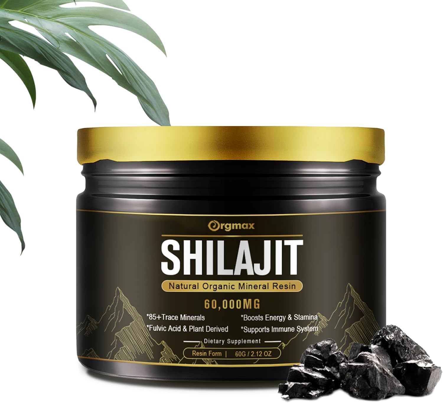 High Potency 600mg Pure Natural Shilajit Resin Supplement for Men & Women - Himalayan Shilajit with 85+ Trace Minerals & Fulvic Acid - Energy, Metabolism & Immune Support - Non-GMO - 60g