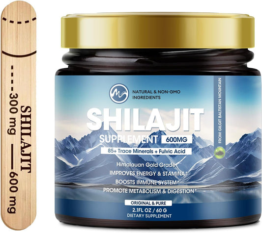 High Potency 600mg Pure Siberian Organic Shilajit Resin for Energy, Strength, & Immunity - Men & Women's Supplement