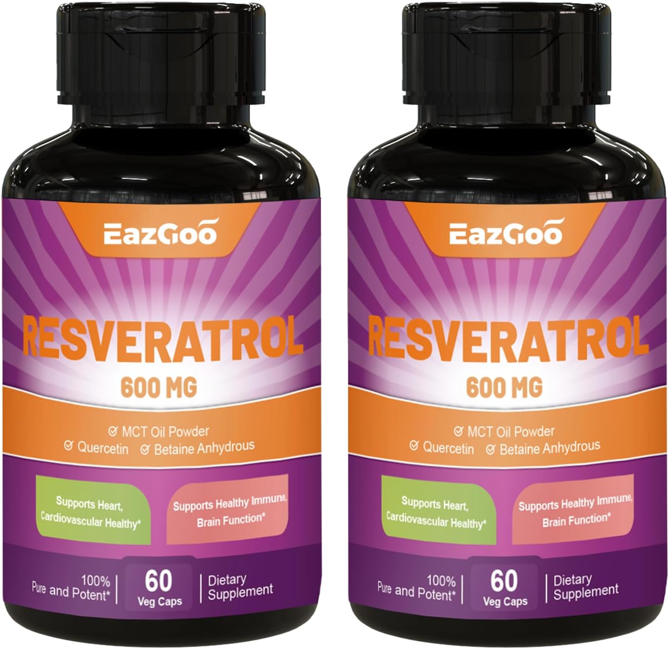 High Potency 600mg Resveratrol Capsules - Anti-Aging Antioxidant Supplement for Health Support - 120 Count
