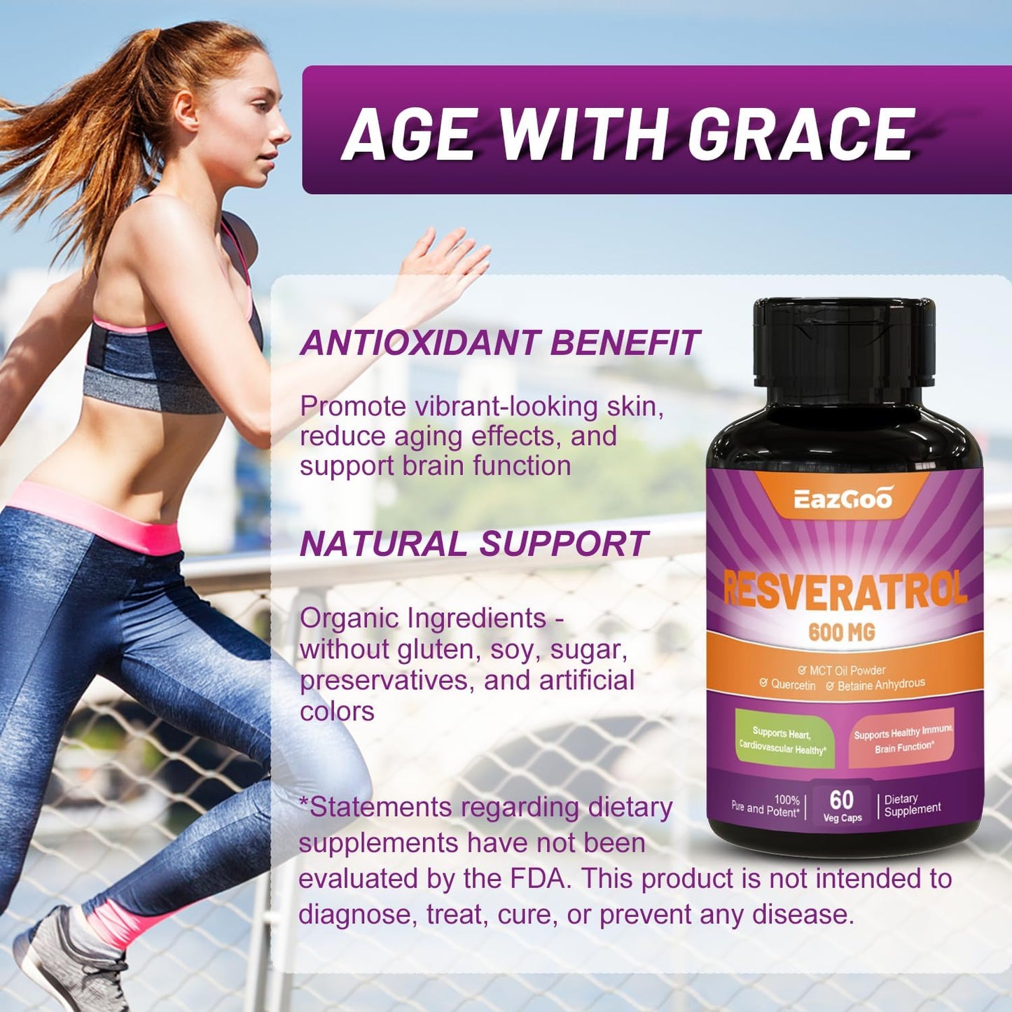 High Potency 600mg Resveratrol Capsules - Anti-Aging Antioxidant Supplement for Health Support - 120 Count