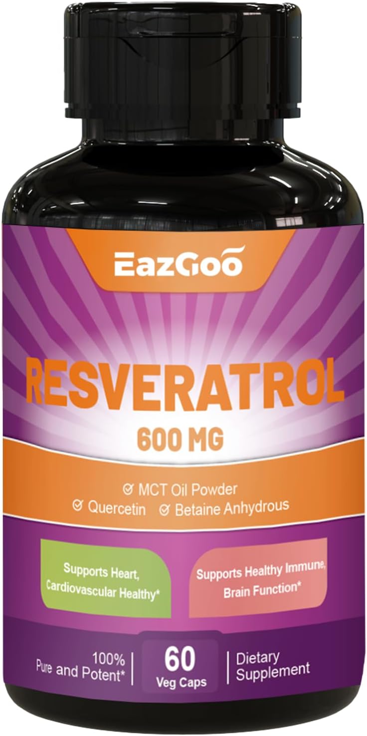 High Potency 600mg Resveratrol Capsules - Anti-Aging Antioxidant Supplement for Health Support - 120 Count