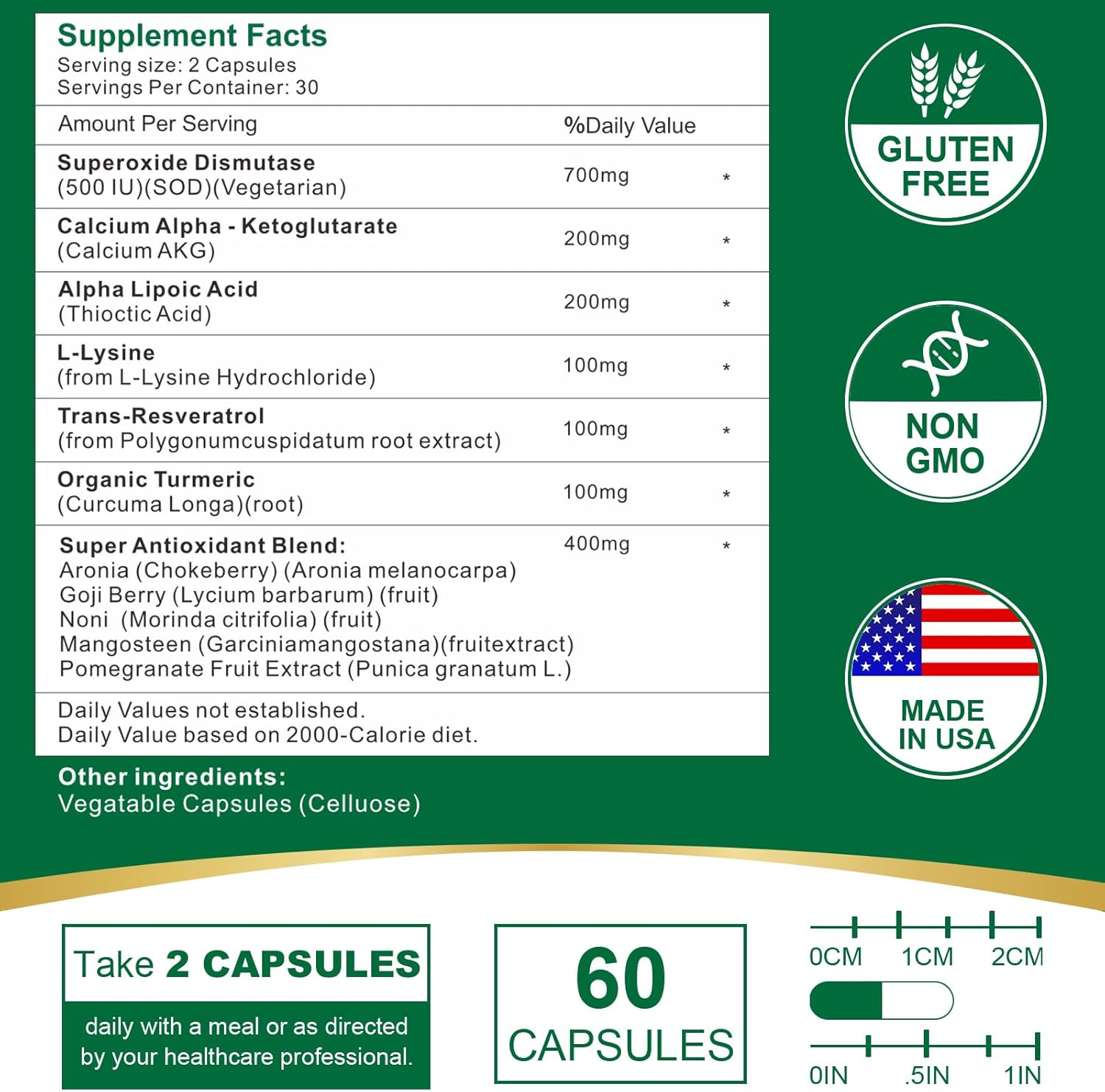 High Potency 700mg SOD Supplement for Cellular Health - SOD Antioxidant Capsules - 60 Count