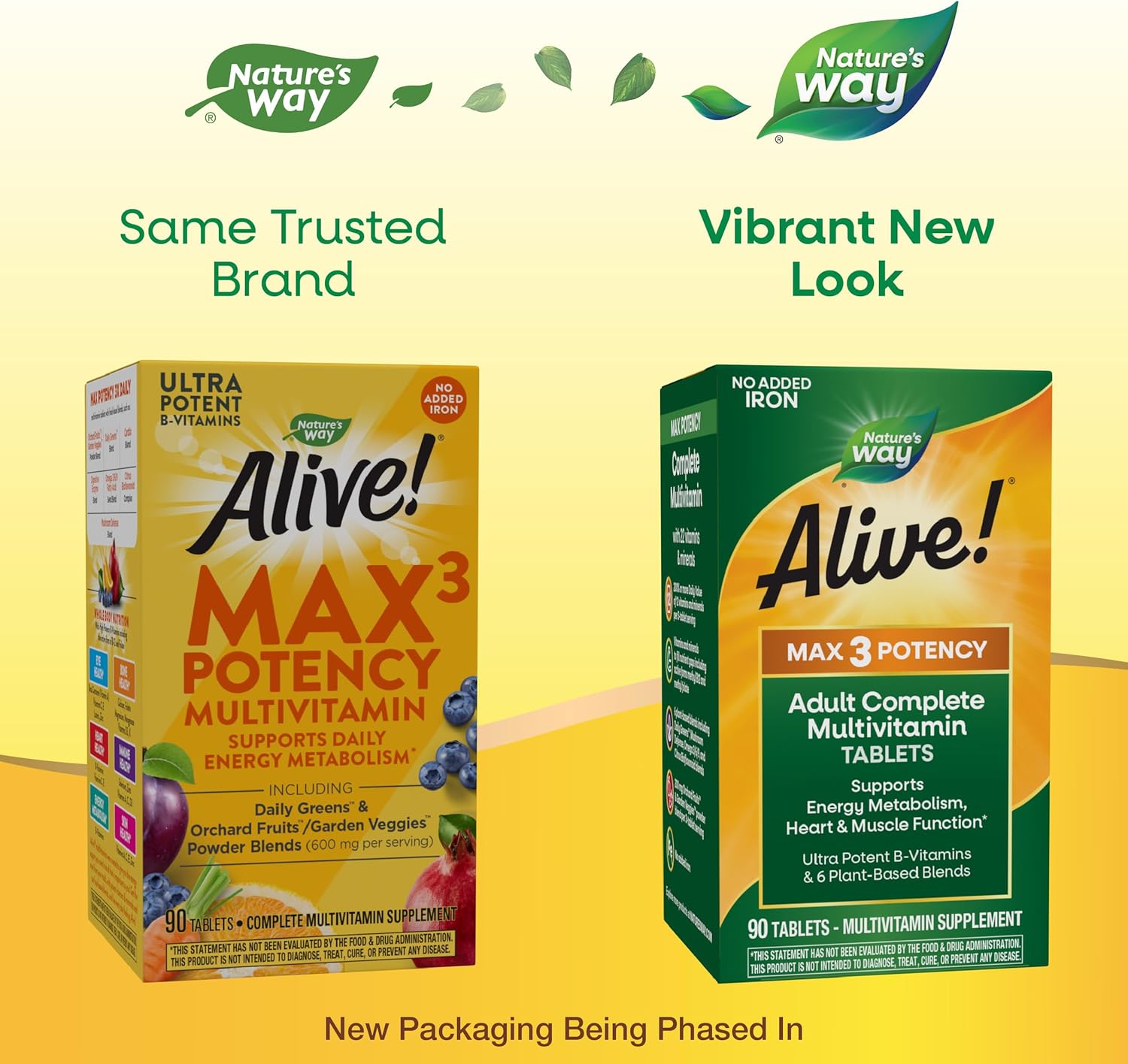 High Potency Adult Complete Multivitamin with B-Vitamins for Energy Metabolism - Nature's Way Alive! Max3, 90 Tablets