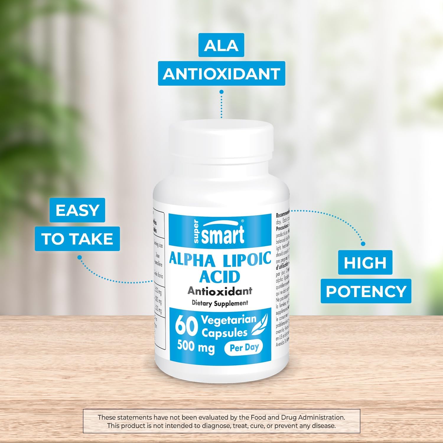 High Potency Alpha Lipoic Acid Supplement - 500mg per Day - Universal Antioxidant - Non-GMO & Gluten Free - 60 Vegetarian Capsules