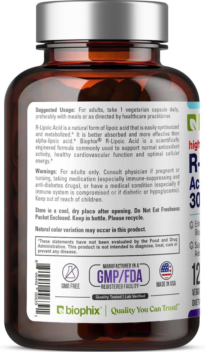 High Potency Antioxidant Support with Biotin - 300 mg R-Lipoic Acid Capsules - Non-GMO & Gluten Free - Promotes Energy Boost