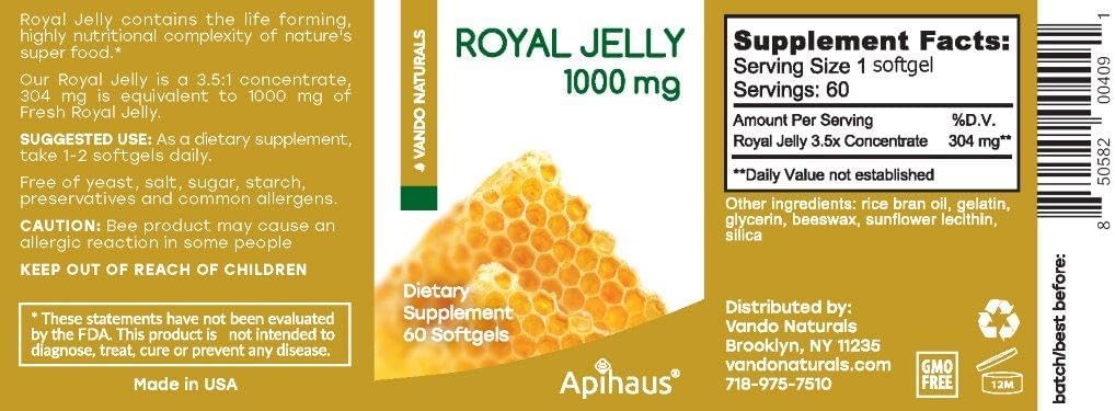High-Potency Apihaus Royal Jelly Softgels - 1000mg - 60 Count