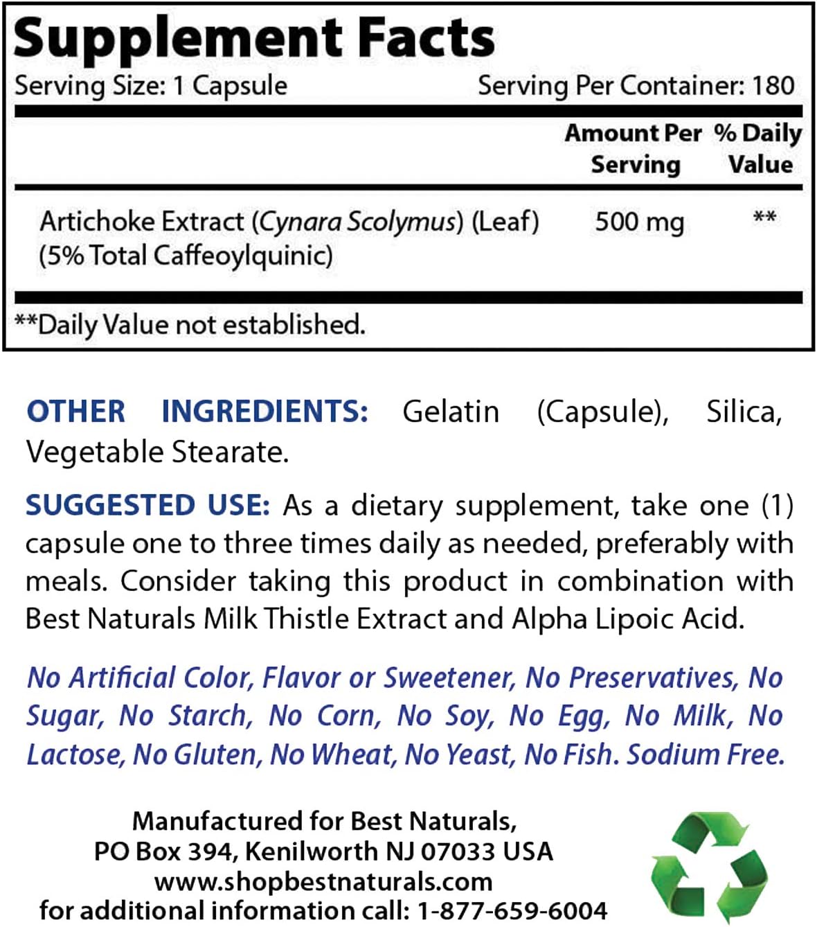 High Potency Artichoke Extract and Magnesium Oxide Supplement - 10000 mg & 500 mg - Natural Digestive Support