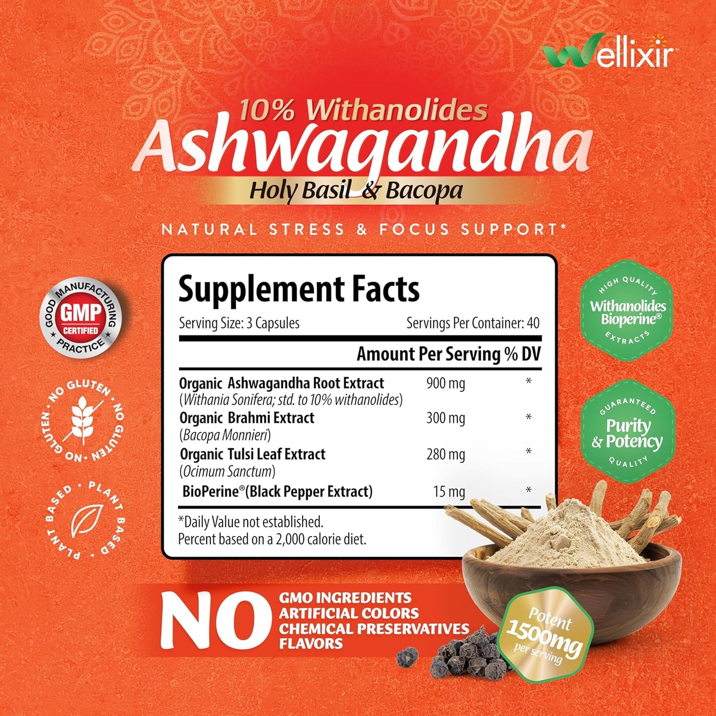 High-Potency Ashwagandha Capsules with 10% Withanolides - Natural Stress Relief, Sleep Aid, and Focus Support Supplement for Men and Women - 1500mg, 120 Count