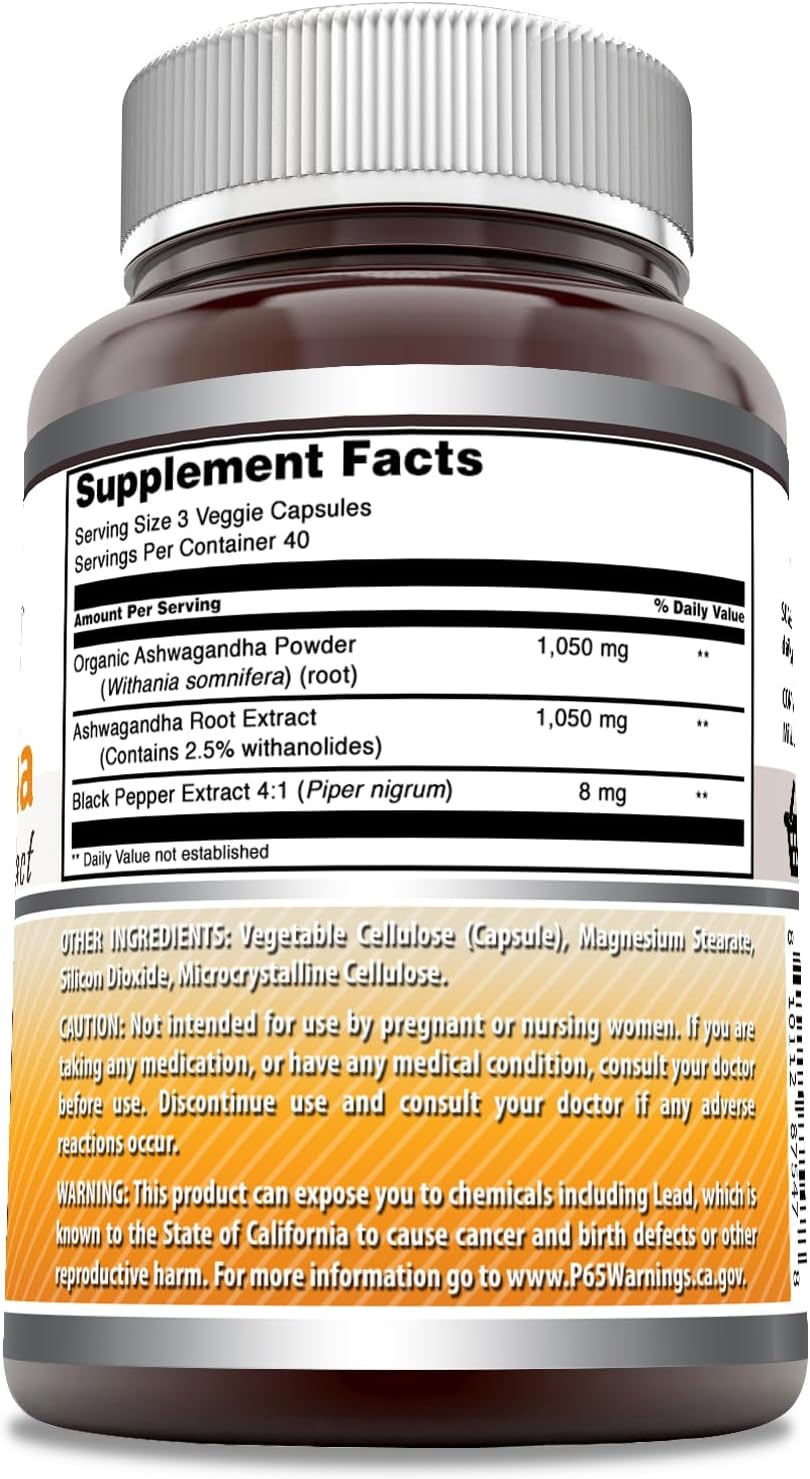High Potency Ashwagandha Root & Black Pepper Extract Supplement | 2100mg Per Serving | 120 Veg Caps | Non-GMO & Gluten-Free | USA Made