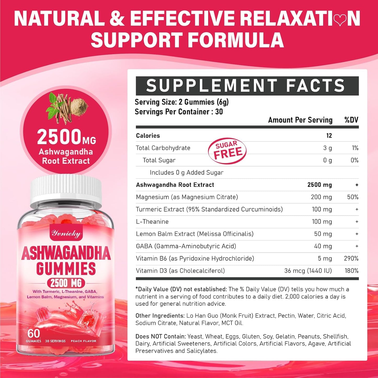 High-Potency Ashwagandha & Turmeric Gummies for Women & Men - Vegan Strawberry Supplement with Vitamin D3, L-Theanine, Magnesium - 2500mg Strength