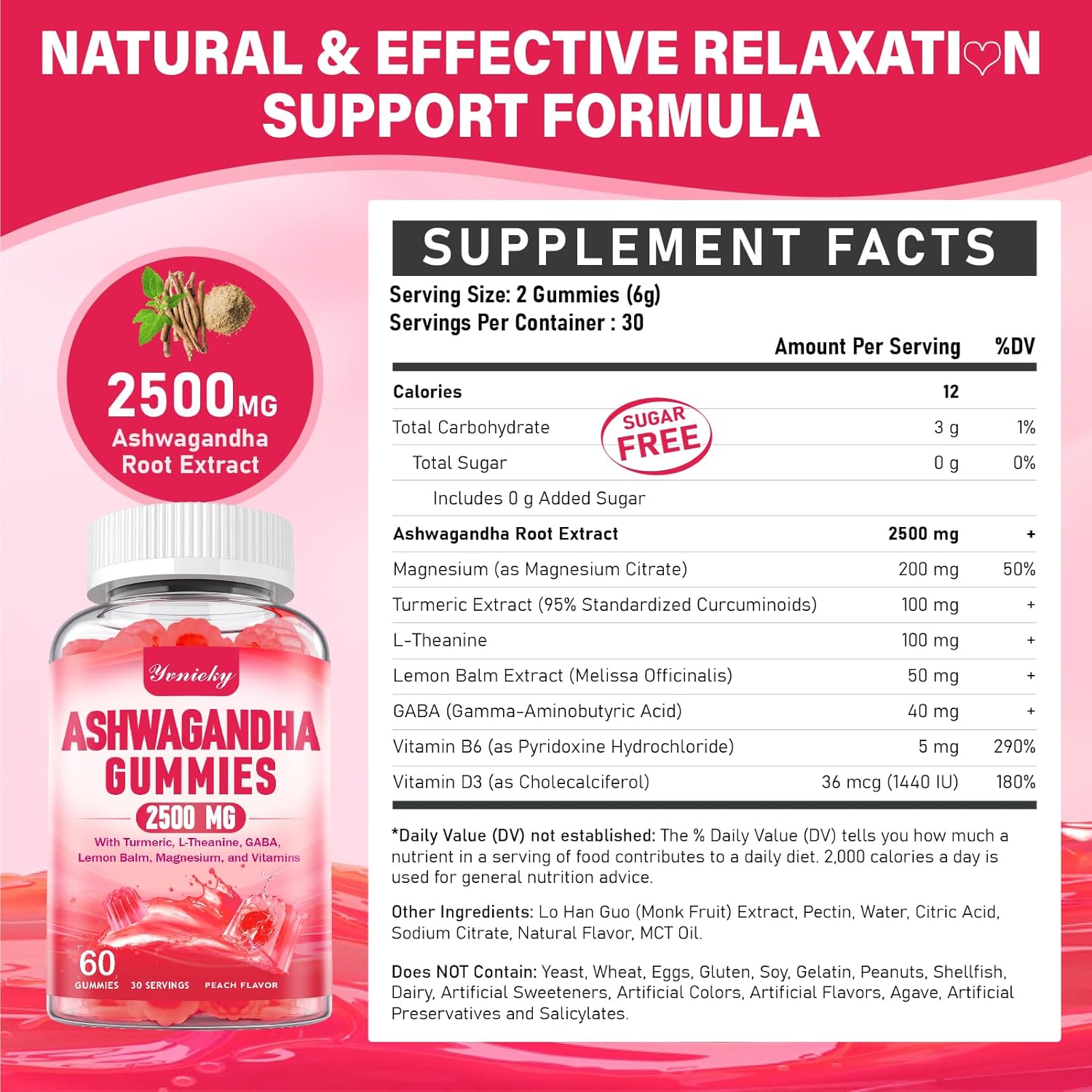 High-Potency Ashwagandha & Turmeric Gummies for Women & Men - Vegan Strawberry Supplement with Vitamin D3, L-Theanine, Magnesium - 2500mg Strength