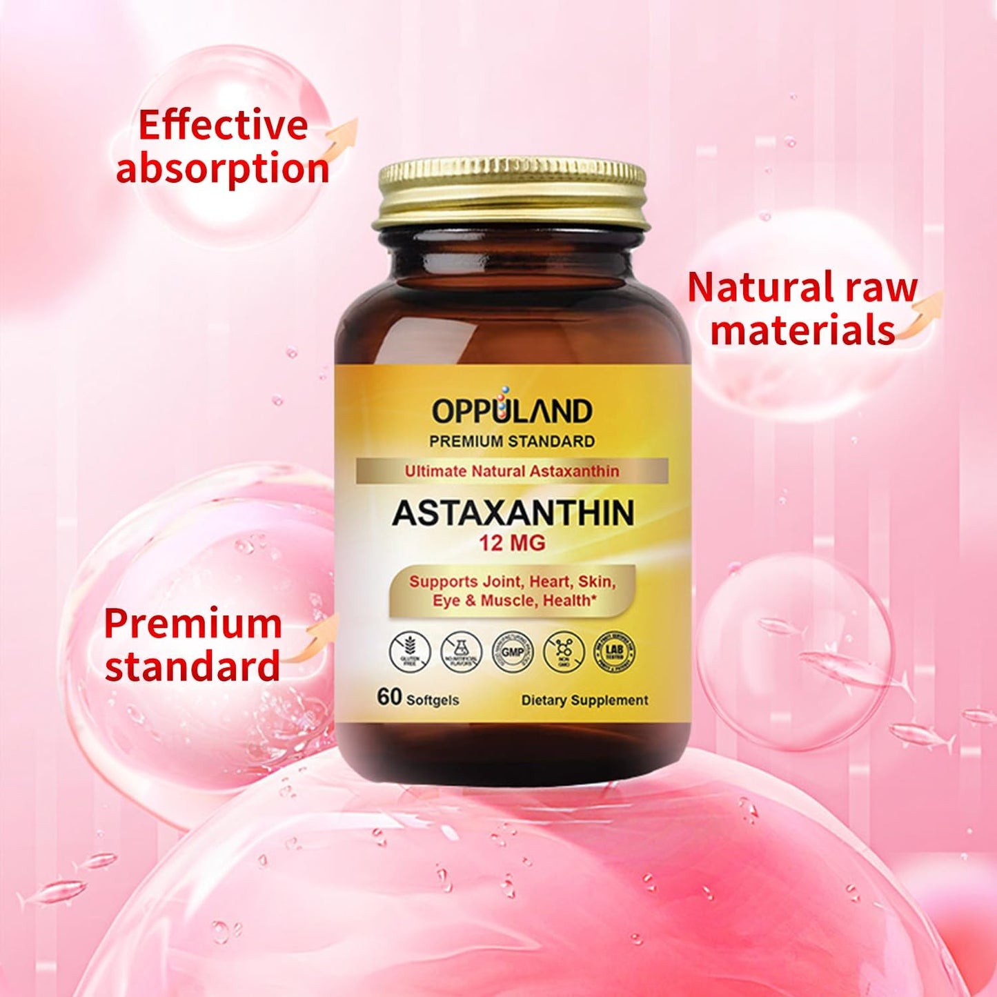 High Potency Astaxanthin 12mg Softgels - 60 Count - Promotes Joint, Heart, Skin, Eye, & Muscle Health