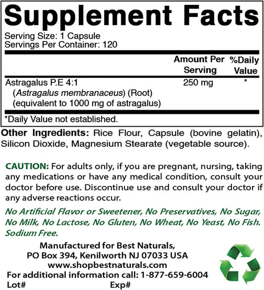 High Potency Astragalus 1000mg with Magnesium Glycinate 425mg - Natural Immune Support Supplement