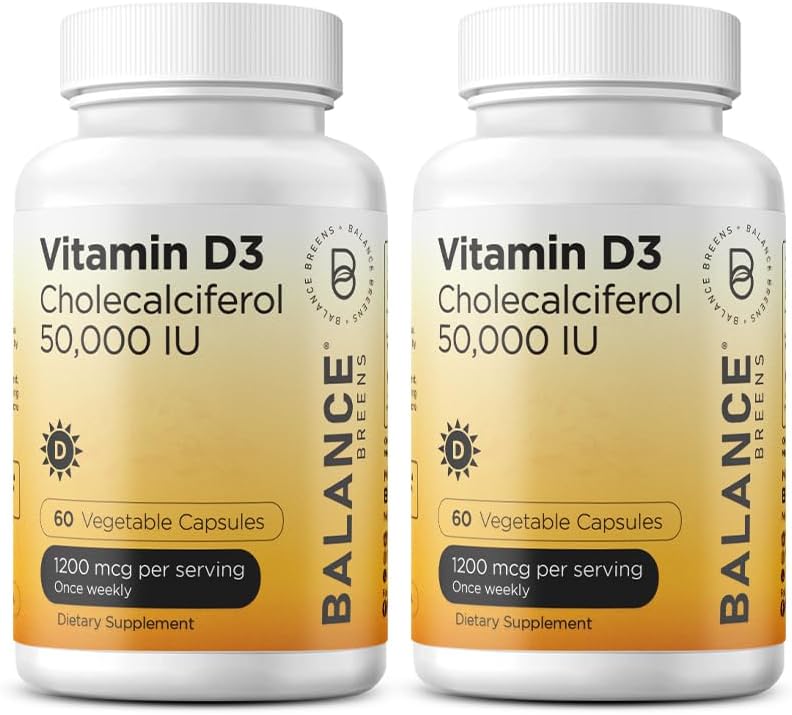 High Potency Balancebreens Vitamin D3 Supplement for Immune & Bone Health - 60 Veggie Capsules, 50,000 IU - Weekly Dose