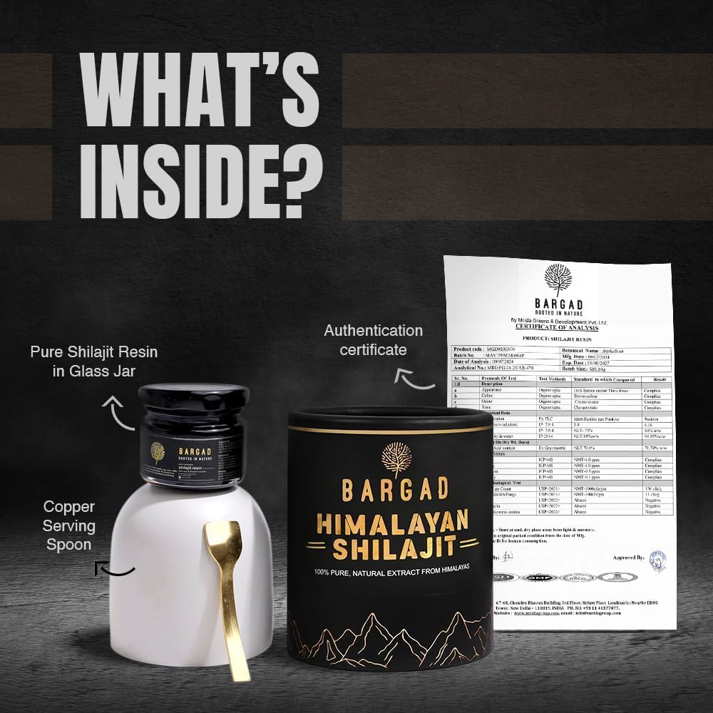 High Potency Bargad Pure Himalayan Shilajit Resin for Men & Women | Lab Tested Gold Grade 100% Pure Shilajit with Fulvic Acid & 85+ Trace Minerals | Energy Boost & Immune Support | 30 Gm
