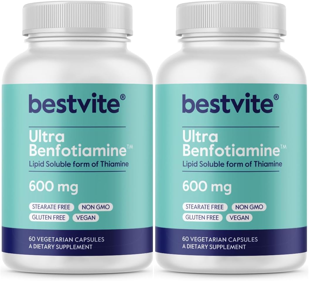 High Potency Benfotiamine 600mg - 120 Vegetarian Capsules (60x2) - No Stearates, Silicon Dioxide - Vegan, Non GMO, Gluten Free