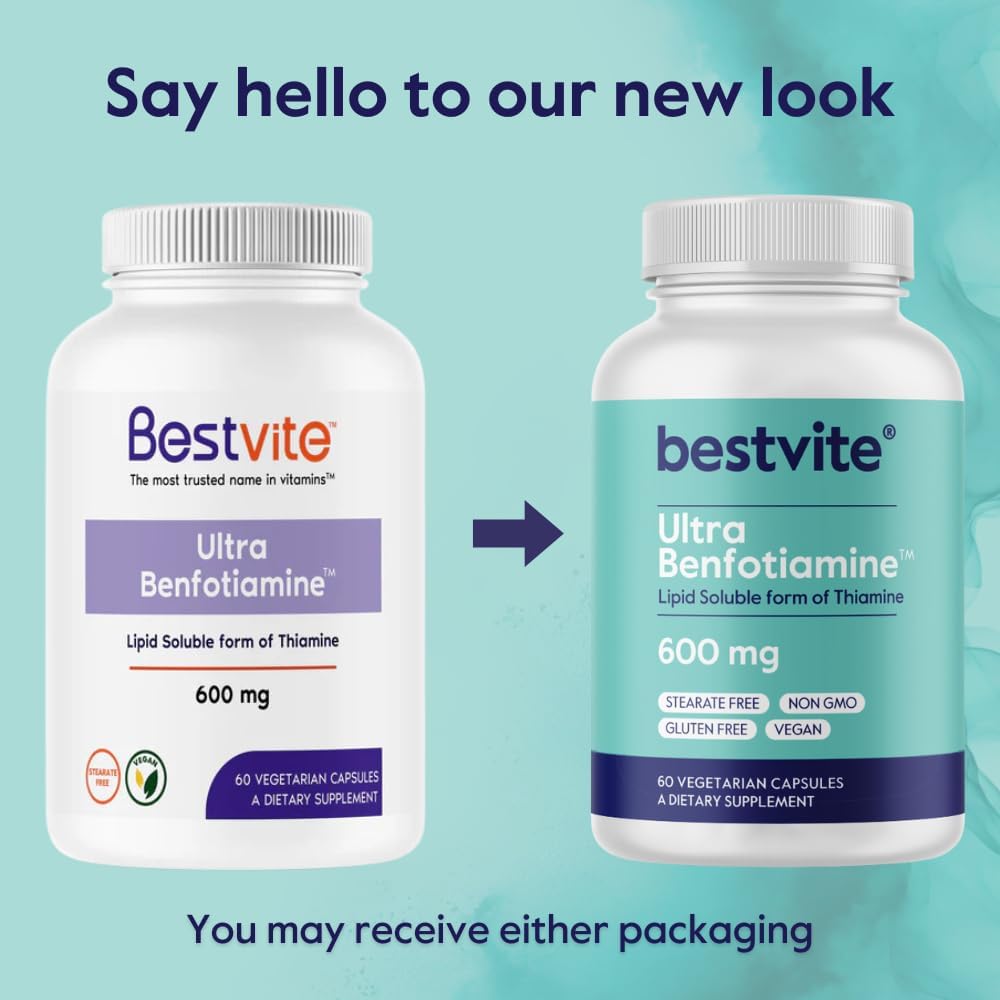 High Potency Benfotiamine 600mg - 120 Vegetarian Capsules (60x2) - No Stearates, Silicon Dioxide - Vegan, Non GMO, Gluten Free