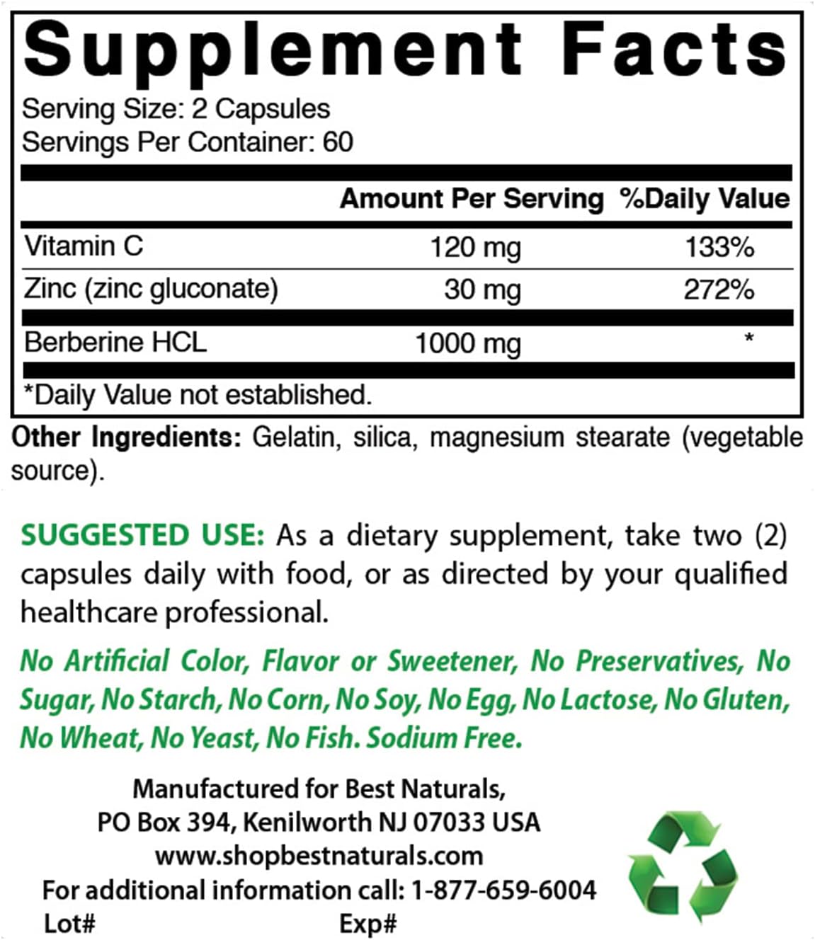 High Potency Berberine Supplement - 1000mg per Serving - 360 Capsules (3 Pack) - Best Naturals