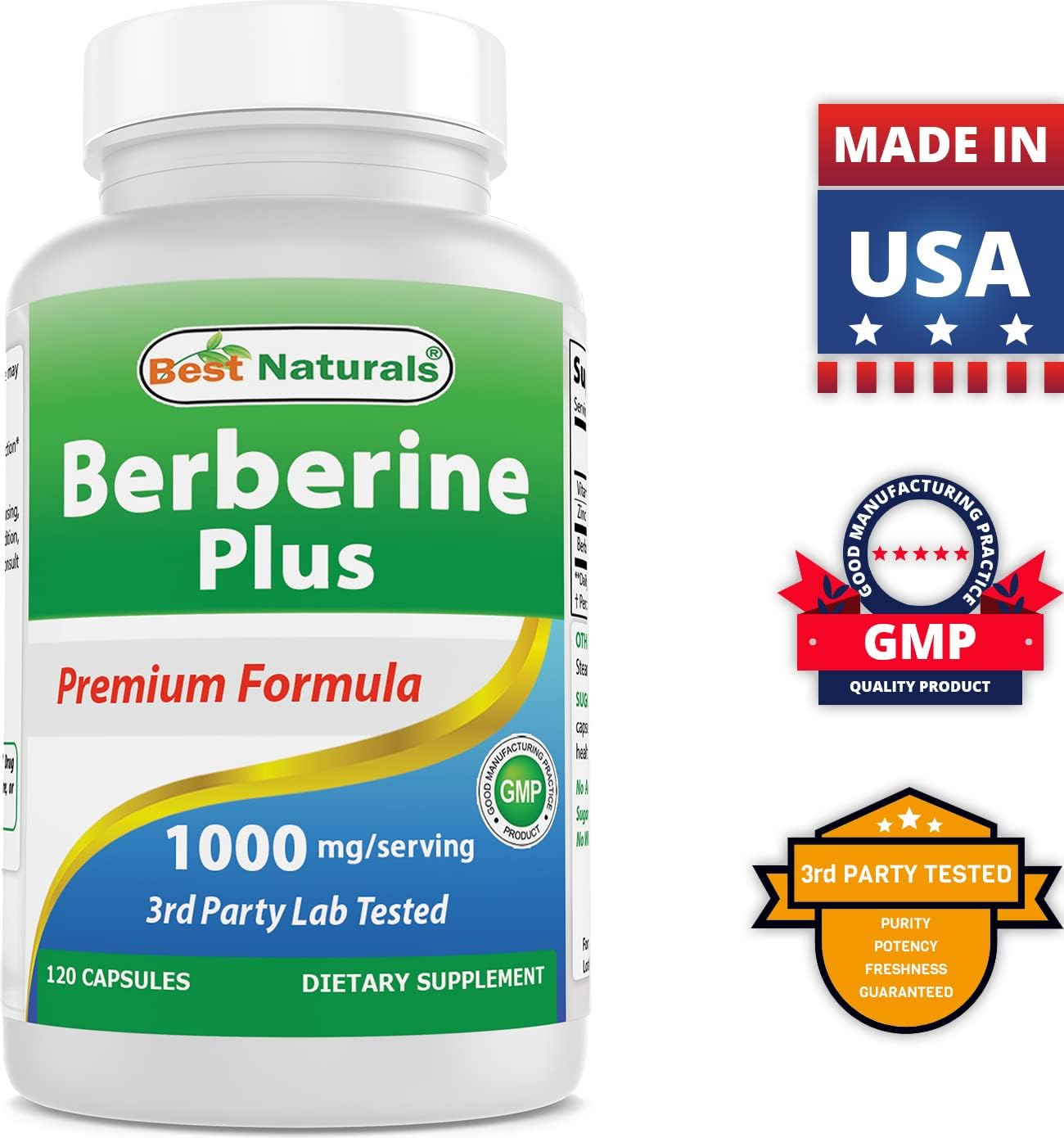 High Potency Berberine Supplement - 1000mg per Serving - 360 Capsules (3 Pack) - Best Naturals