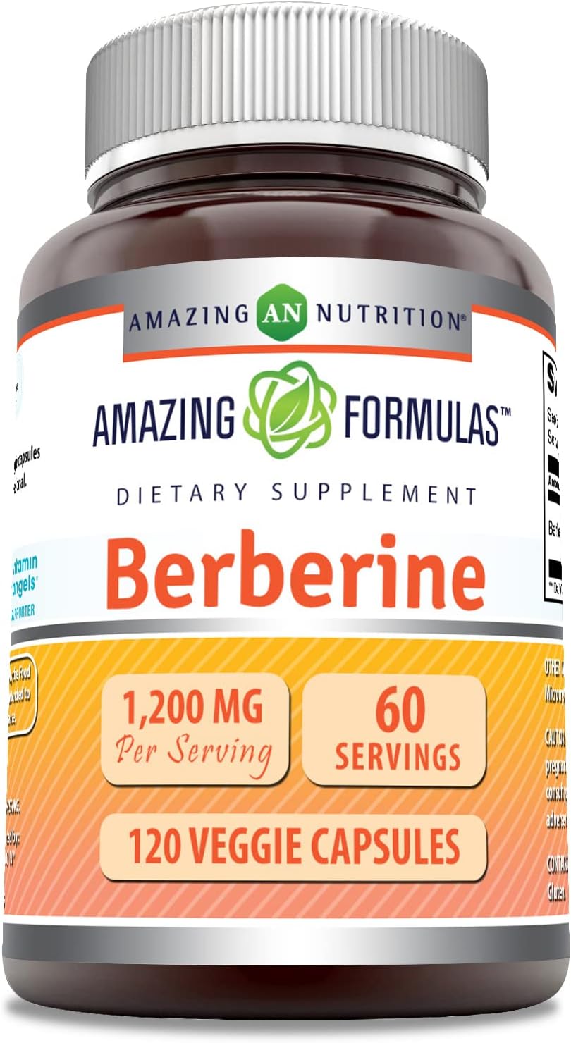 High Potency Berberine Supplement | 1200 Mg Per Serving | 120 Veggie Capsules | Non-GMO & Gluten-Free | Made in USA by Amazing Nutrition