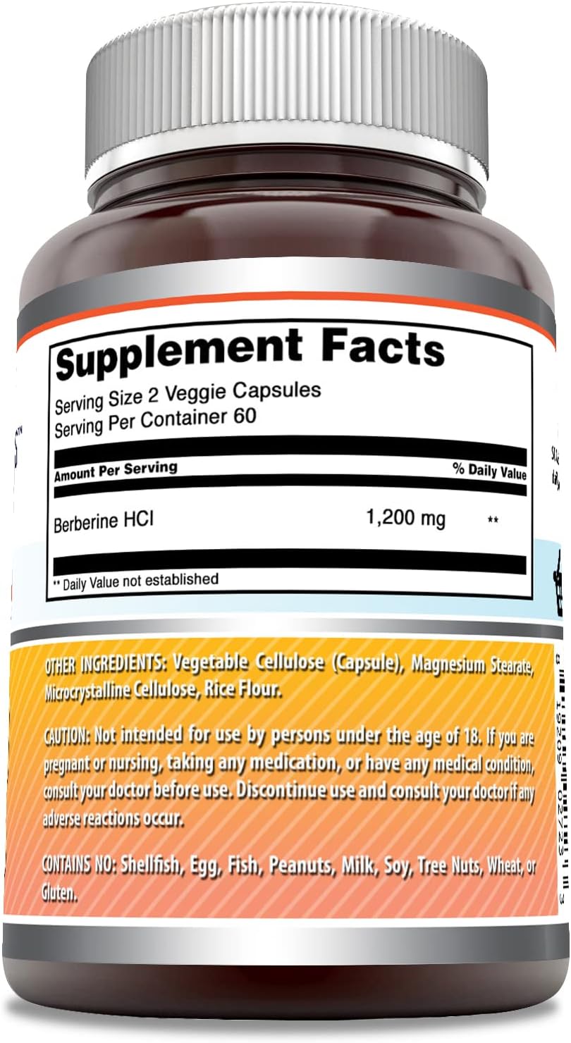 High Potency Berberine Supplement | 1200 Mg Per Serving | 120 Veggie Capsules | Non-GMO & Gluten-Free | Made in USA by Amazing Nutrition