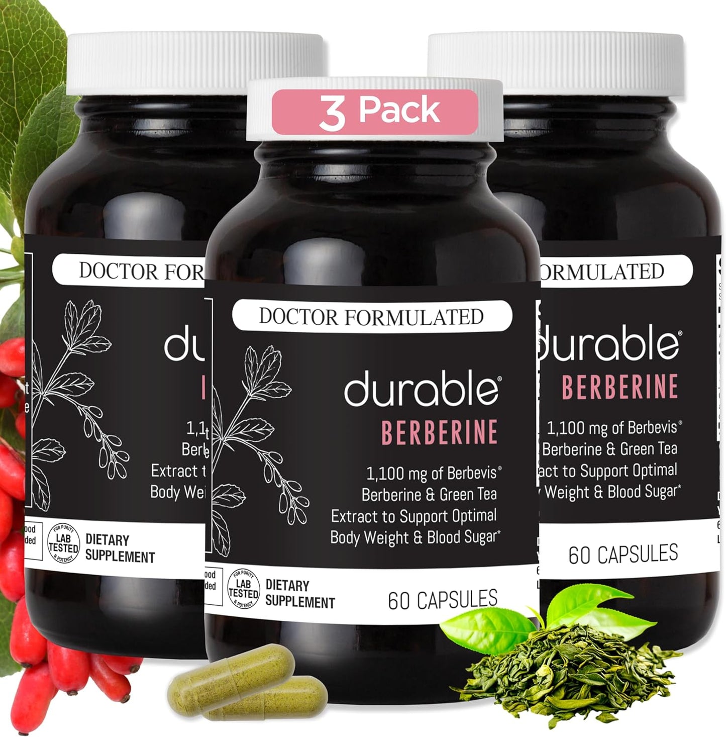 High Potency Berberine Supplement for Weight and Metabolism - 1,100mg Berbevis Berberine with Advanced Absorption Technology - 90 Day Supply - Made in USA