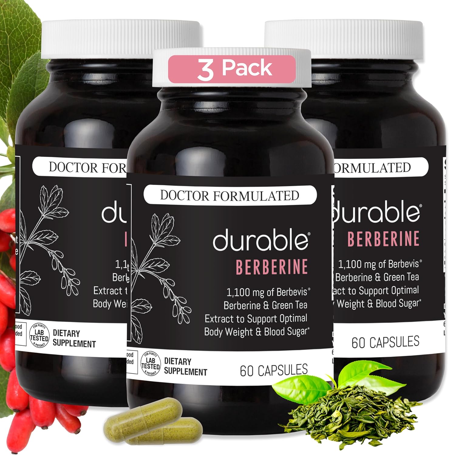 High Potency Berberine Supplement for Weight and Metabolism - 1,100mg Berbevis Berberine with Advanced Absorption Technology - 90 Day Supply - Made in USA