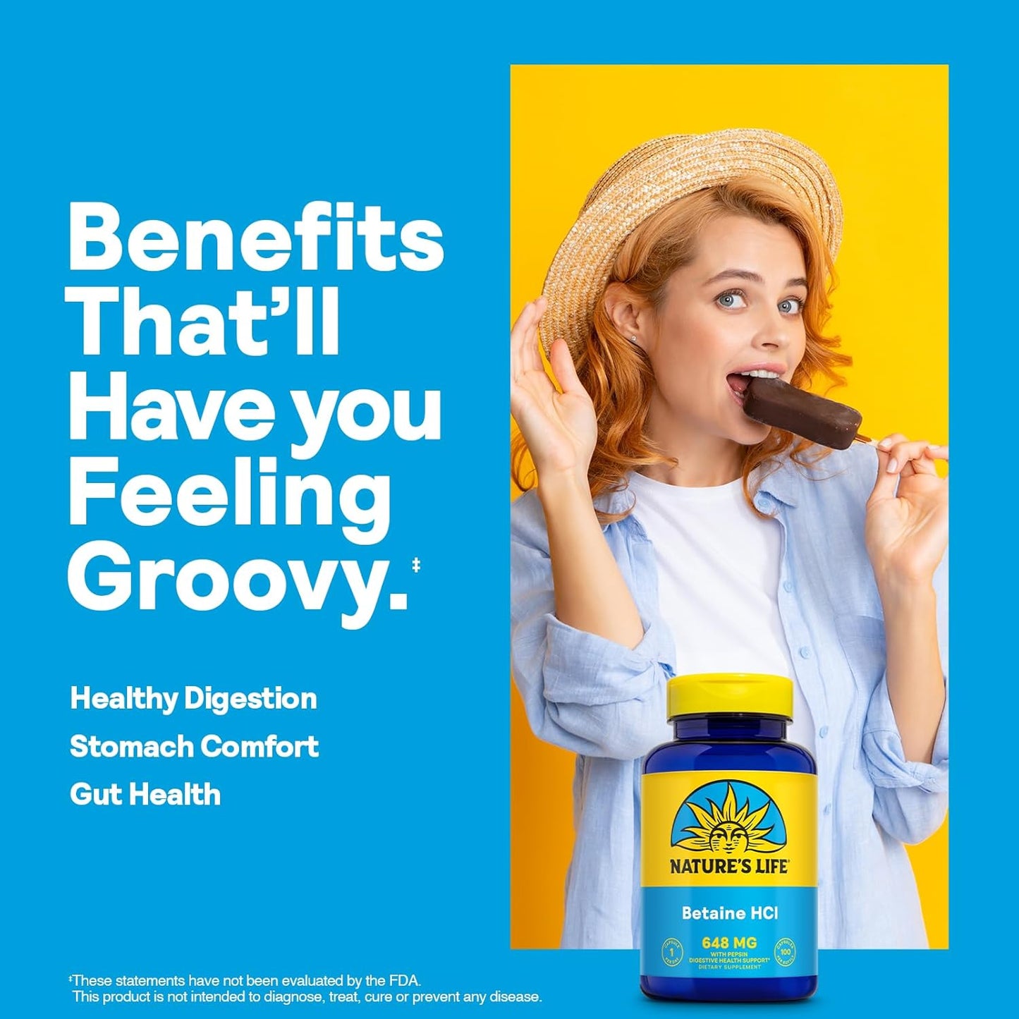 High Potency Betaine HCL with Pepsin Capsules - Digestive Enzymes for Gut Health Support - 100 Servings, 60-Day Guarantee - Nature's Life