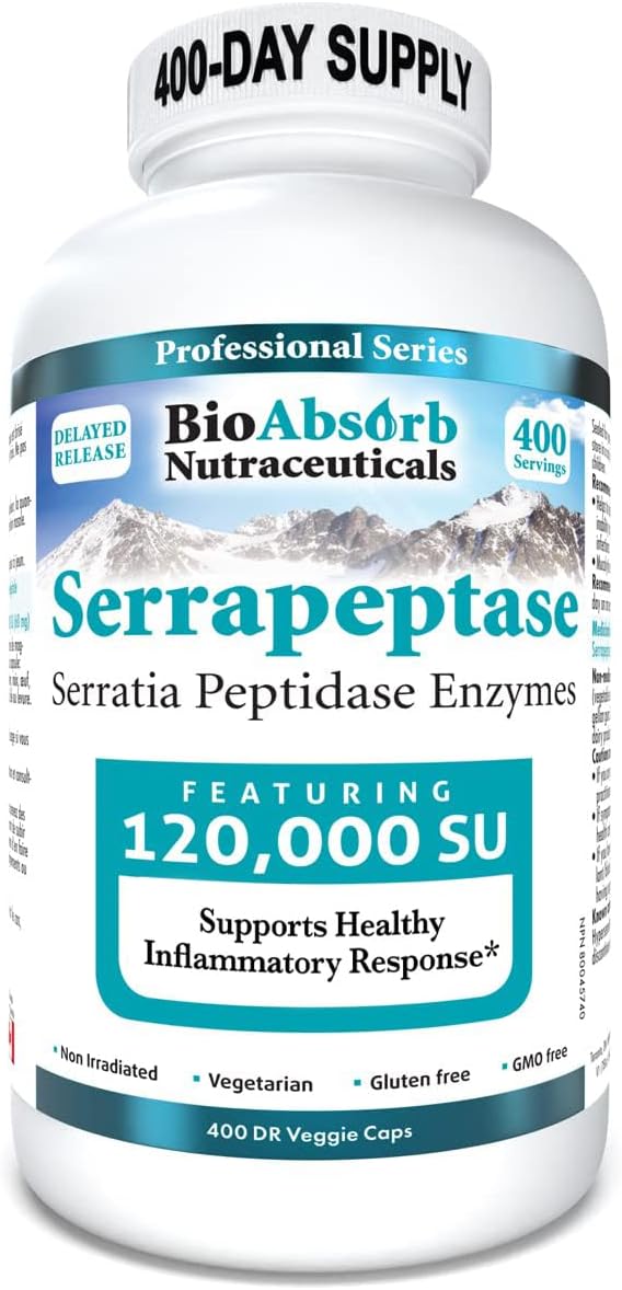 High Potency BioAbsorb Serrapeptase Supplement with 120000 SPU, Delayed Release Formula