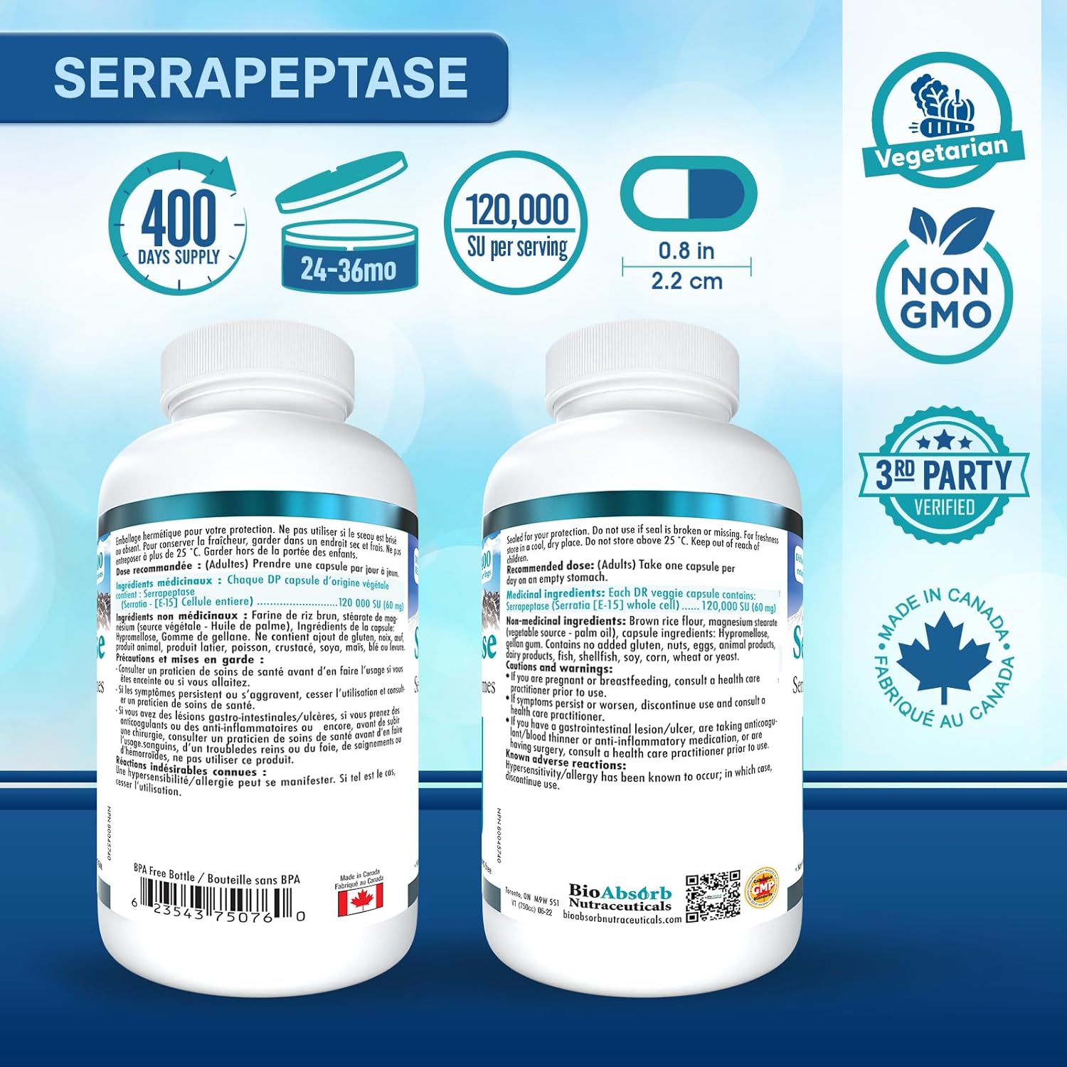 High Potency BioAbsorb Serrapeptase Supplement with 120000 SPU, Delayed Release Formula