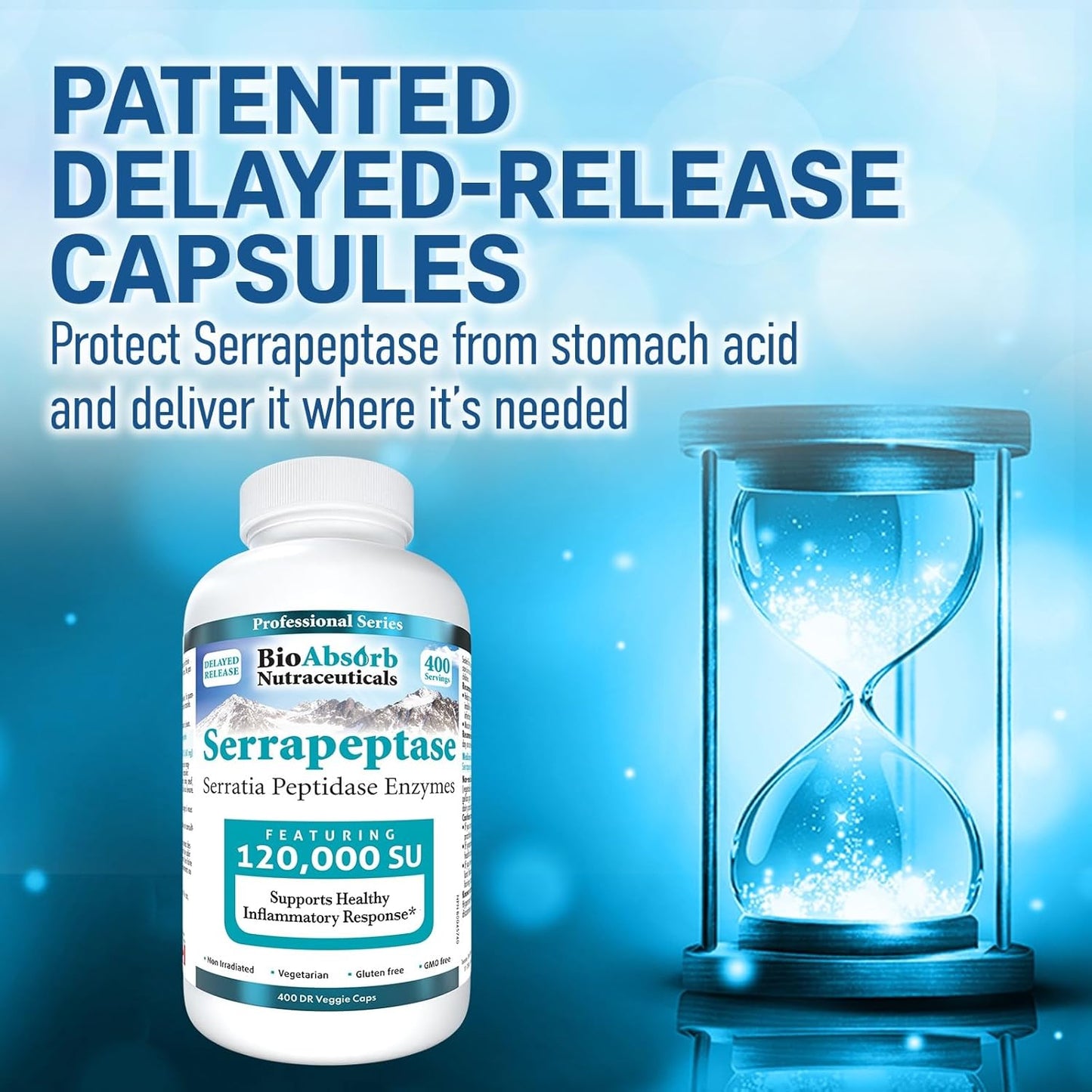 High Potency BioAbsorb Serrapeptase Supplement with 120000 SPU, Delayed Release Formula