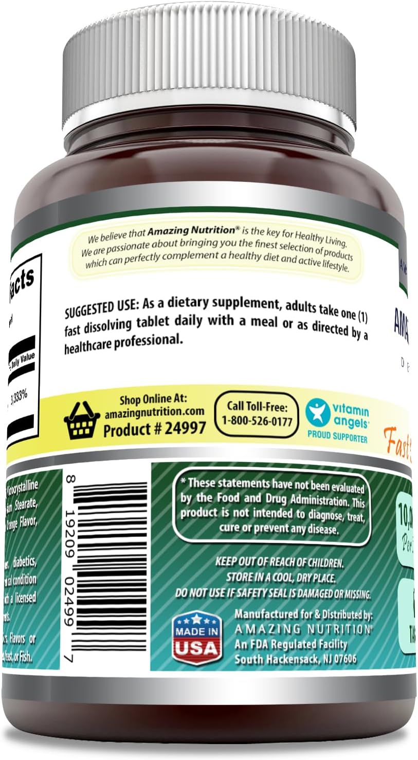 High Potency Biotin 10,000 mcg Fast Dissolve Tablets | Non-GMO Gluten Free | Made in USA | Citrus Flavor | 60 Count