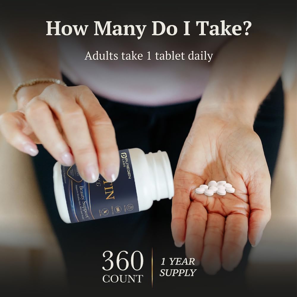 High Potency Biotin 10,000 MCG for Healthy Hair, Skin & Nails - Non-GMO, Gluten Free - 360 Vegetarian Tablets by Puregen Labs