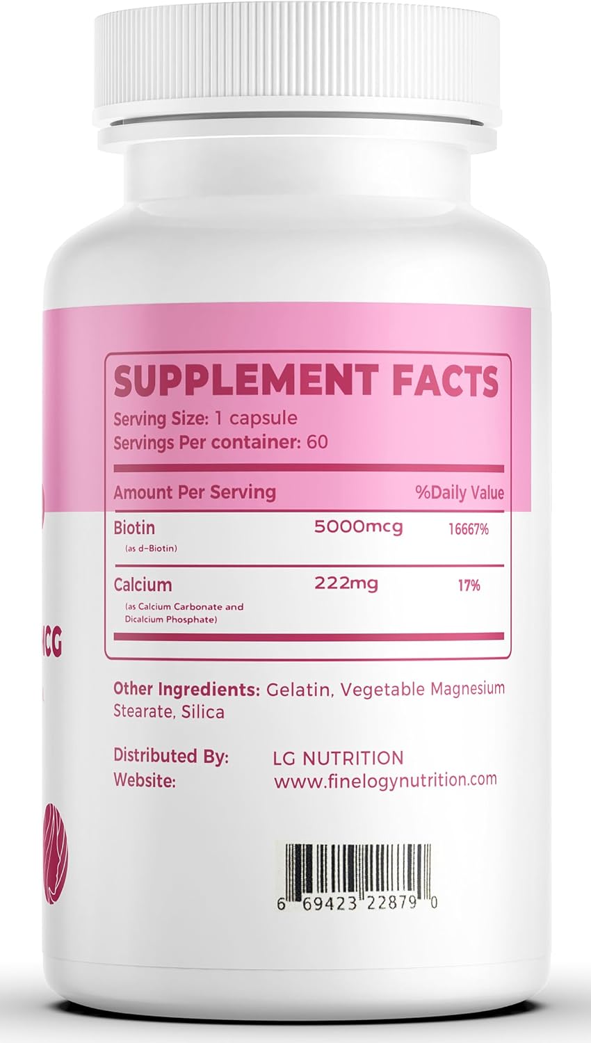 High-Potency Biotin 5000 MCG Supplement | 60 Capsules for Hair, Skin, Nails & Bones | Non-GMO & Gluten-Free | Extra Strength (2-Month Supply)