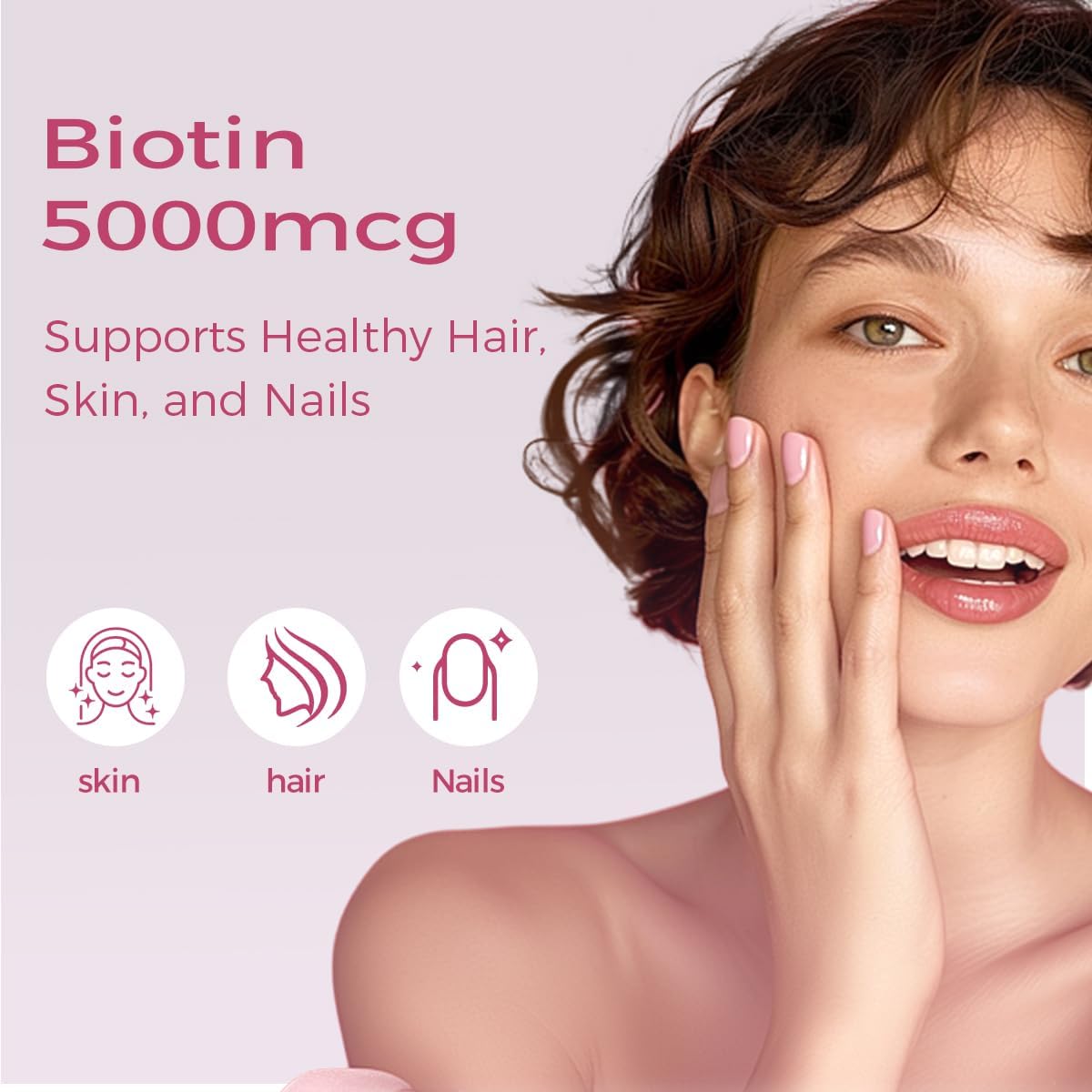 High-Potency Biotin 5000 MCG Supplement | 60 Capsules for Hair, Skin, Nails & Bones | Non-GMO & Gluten-Free | Extra Strength (2-Month Supply)