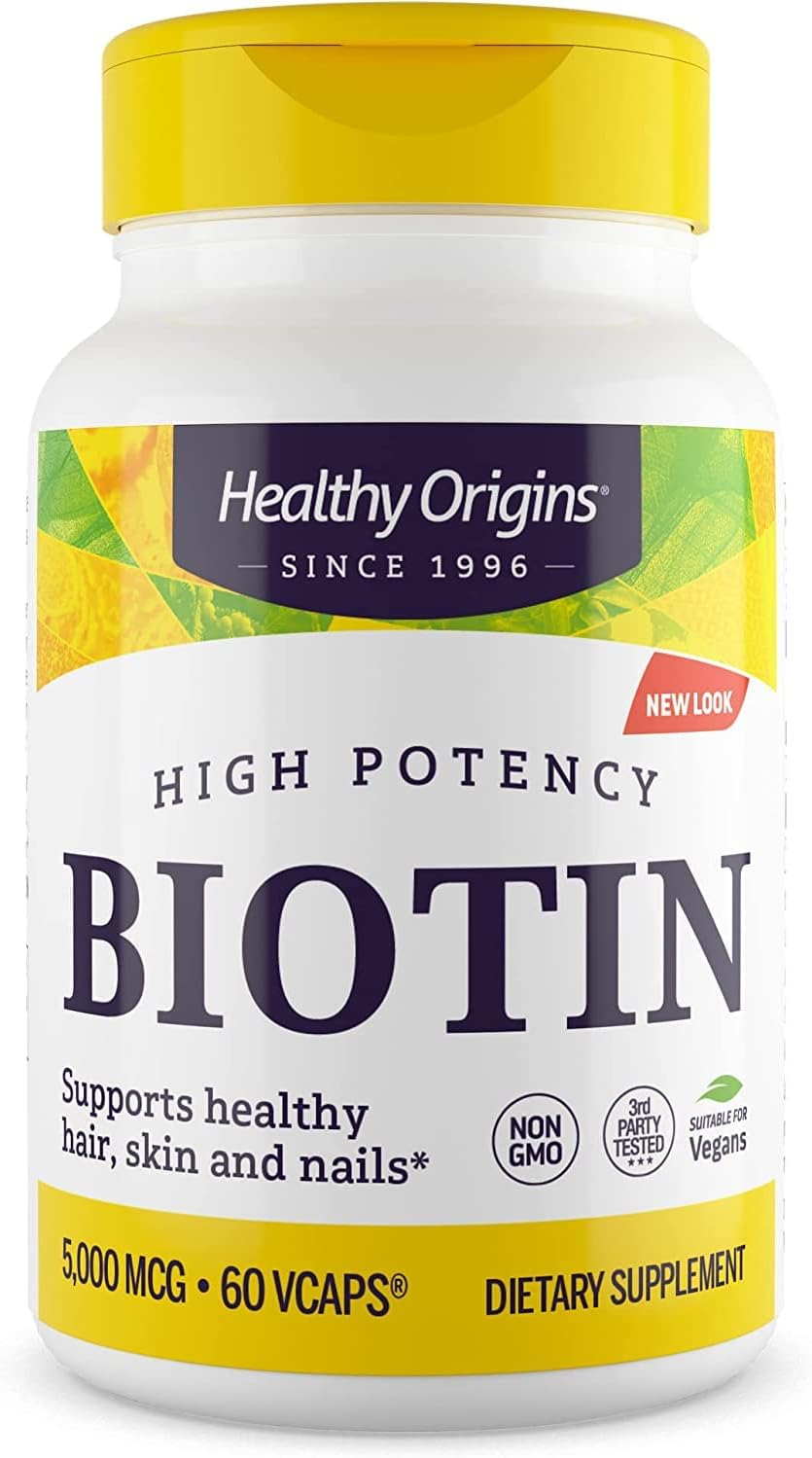 High-Potency Biotin (B7) 5,000 mcg Capsules for Skin, Hair & Nails - Non-GMO, Gluten-Free Vegan Formula - 60 Count