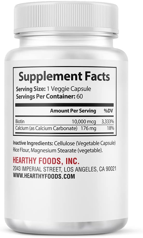 High Potency Biotin Capsules 10000mcg - Vegan Hair, Skin, Nails Vitamins - Halal, Non-GMO Supplement for Men, Women, Kids